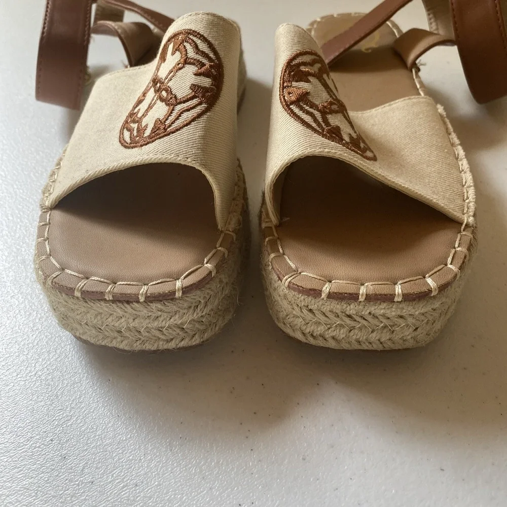C Wonder Women's Boho Ankle Strap Cord Base Tan/Brown Sandals Size 6.5
